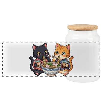 Bubble Tea Ramen pour chats - Boîte à biscuits avec couvercle en bois - blanc - Devant