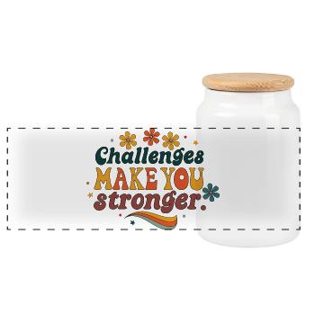 Challenges Make You Stronger – Retro Floral - Panoramic Cookie Jar with Wooden Lid - white - Front