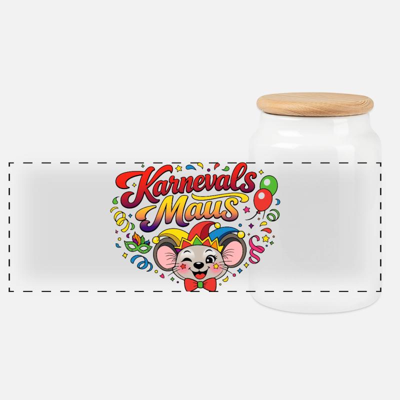 Karnevals Maus Fasching Kostüm - Panorama Keksdose mit Holzdeckel - Weiß