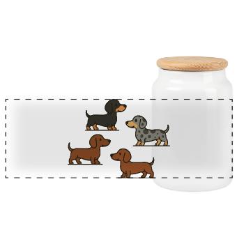 Dachshund Quartett: Spotted & Solid - Panorama Keksdose mit Holzdeckel - Weiß - Vorne