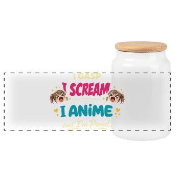 Anime Fangirl Screams Anime Reaction - Panoramic Cookie Jar with Wooden Lid - white - Front