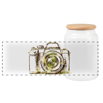 Camouflage Camera Portrait - Panoramic Cookie Jar with Wooden Lid - white - Front