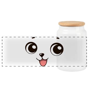 Visage Chien Kawaii Sourire Drôle - Boîte à biscuits avec couvercle en bois - blanc - Devant