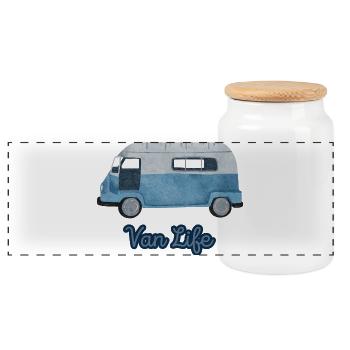 Van Life Aquarelle Voyage Vintage Camping-car - Boîte à biscuits avec couvercle en bois - blanc - Devant
