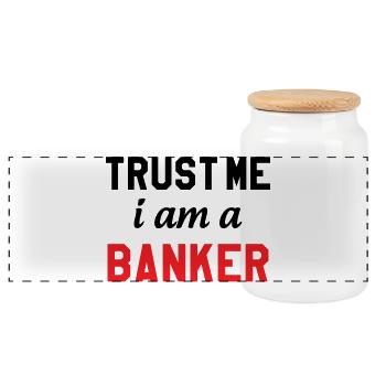 Glaub mir, ich bin Banker - Panorama Keksdose mit Holzdeckel - Weiß - Vorne