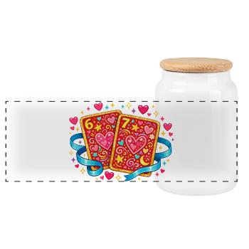 67 Six Seven Herz Spielkarte Valentinstag - Panorama Keksdose mit Holzdeckel - Weiß - Vorne