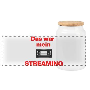 That was streaming, video cassette in the past, back then - Panoramic Cookie Jar with Wooden Lid - white - Front