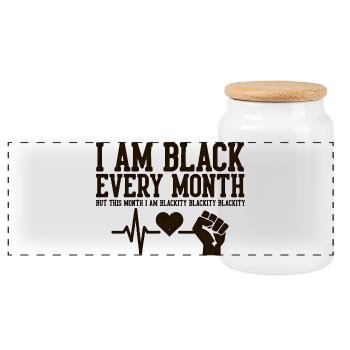 I Am Black Every Month Heartbeat Fist - Panoramic Cookie Jar with Wooden Lid - white - Front