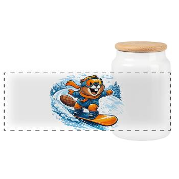 Biber Snowboard Hiver - Boîte à biscuits avec couvercle en bois - blanc - Devant