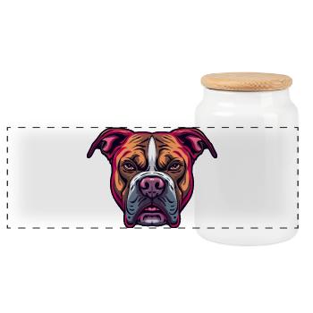 Illustration de tête de bouledogue néon - Boîte à biscuits avec couvercle en bois - blanc - Devant