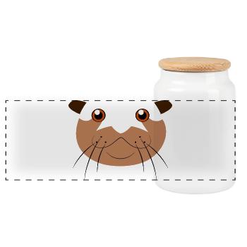 Cute Otter Face Animal Lazy DIY Costume - Panoramic Cookie Jar with Wooden Lid - white - Front