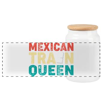 Domino Mexican Train - Panorama Keksdose mit Holzdeckel - Weiß - Vorne