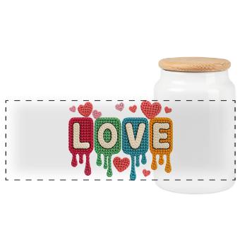 Love Bunte Strick Herzen Romantische Liebe - Panorama Keksdose mit Holzdeckel - Weiß - Vorne