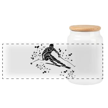 Ski alpin Sports d’hiver Ski nordique - Boîte à biscuits avec couvercle en bois - blanc - Devant
