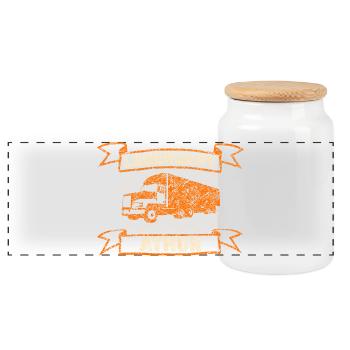 Legendary Truck Orange Athur - Panoramic Cookie Jar with Wooden Lid - white - Front
