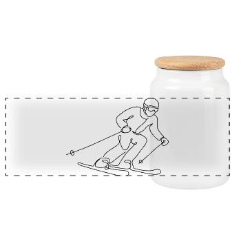 Skier Illustration - Panoramic Cookie Jar with Wooden Lid - white - Front