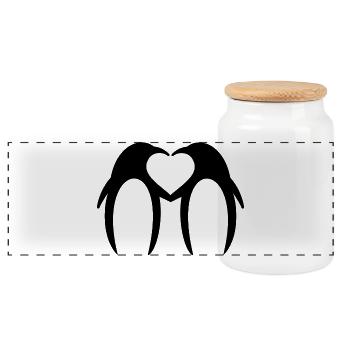 Penguin Loving Heart – Design minimaliste - Boîte à biscuits avec couvercle en bois - blanc - Devant