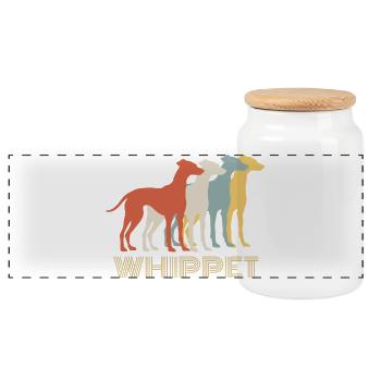 Retro Whippet Lover Hunderasse Vintage-Design - Panorama Keksdose mit Holzdeckel - Weiß - Vorne