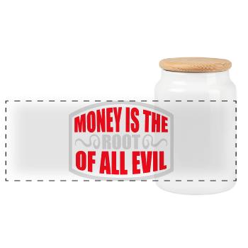 Money Root Evil Capitalism Greed Finance Rich - Panoramic Cookie Jar with Wooden Lid - white - Front
