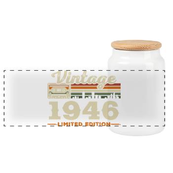 1946 Vintage Rétro Cadeau D'anniversaire - Boîte à biscuits avec couvercle en bois - blanc - Devant