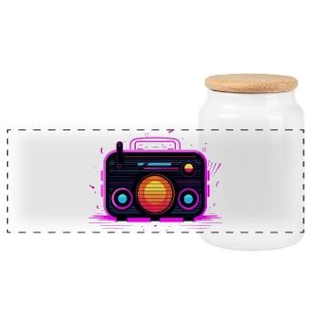 Retro Radio Retrowave - Panoramic Cookie Jar with Wooden Lid - white - Front