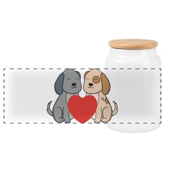 Sweet Cartoon Puppies in Love with Big Red Heart - Panoramic Cookie Jar with Wooden Lid - white - Front