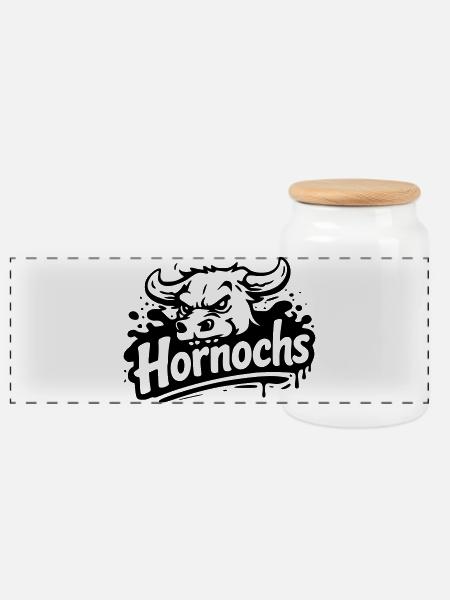 Hornochs - Panorama Keksdose mit Holzdeckel - Weiß