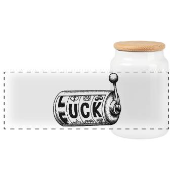 Fuck Luck – Word Game Gambling Design - Panoramic Cookie Jar with Wooden Lid - white - Front