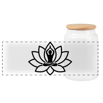 Yoga Lotus Flower Silhouette - Panoramic Cookie Jar with Wooden Lid - white - Front