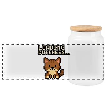Loading time of the cuteness pixel cat - Panoramic Cookie Jar with Wooden Lid - white - Front