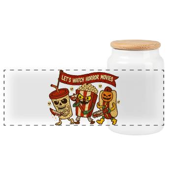 Scary Horror Movie Fans Halloween Horror Movie - Panoramic Cookie Jar with Wooden Lid - white - Front