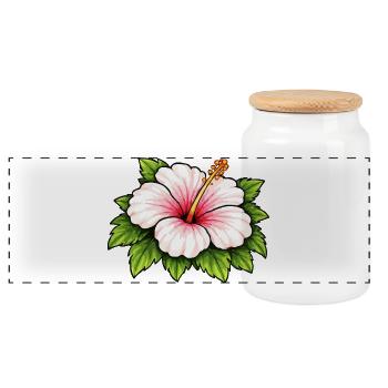 Hibiscus Tropical Bloom - Panoramic Cookie Jar with Wooden Lid - white - Front