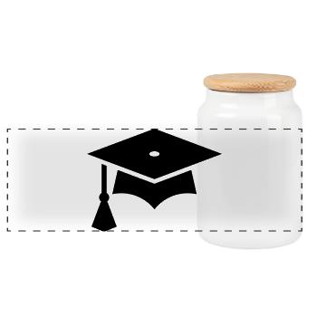 Abi, Graduation Cap, College hut, Schulabschluss - Panorama Keksdose mit Holzdeckel - Weiß - Vorne