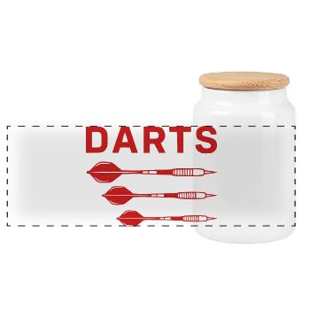 Rotes Darts Trio Design - Panorama Keksdose mit Holzdeckel - Weiß - Vorne
