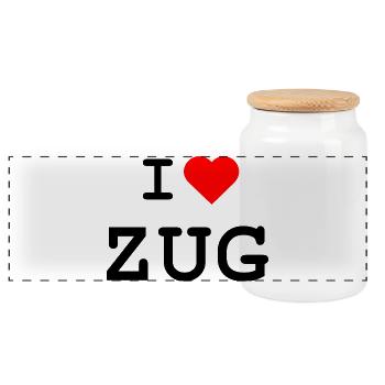 Ich liebe Zug - I love Zug - Panoramic Cookie Jar with Wooden Lid - white - Front