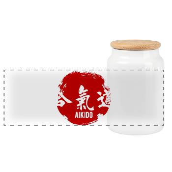 Aikido-Kampfkünste-Kanji - Panorama Keksdose mit Holzdeckel - Weiß - Vorne