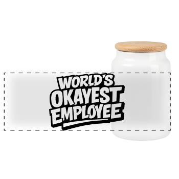 World's okayest employee - Panoramic Cookie Jar with Wooden Lid - white - Front