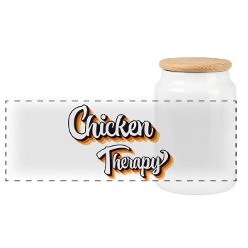 Chicken Fans - - Chick - Chicken Therapy - Panoramic Cookie Jar with Wooden Lid - white - Front