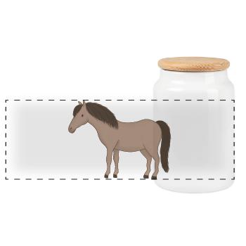 Beiges Pferd mit dunkler Mähne - Panorama Keksdose mit Holzdeckel - Weiß - Vorne