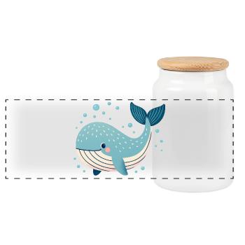 Blue Whale with Bubbles - Panoramic Cookie Jar with Wooden Lid - white - Front