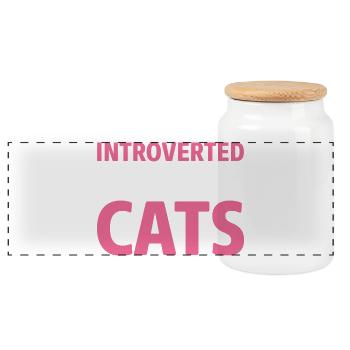 Introverted discuss with cat - Panoramic Cookie Jar with Wooden Lid - white - Front