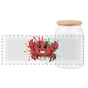 Crab in the Sea Cartoon - Panoramic Cookie Jar with Wooden Lid - white - Front