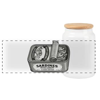 Sardines avec étiquette de tôle vintage au citron - Boîte à biscuits avec couvercle en bois - blanc - Devant