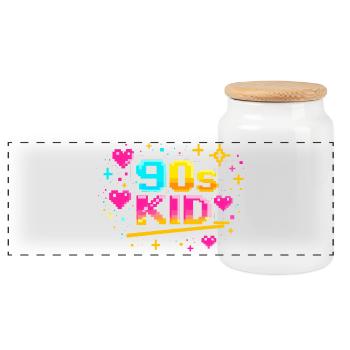 90s Pixelkid Neon Retro - Panoramic Cookie Jar with Wooden Lid - white - Front