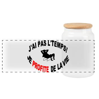 Non J'ai Pas Le Temps Je Profite de la Vie - Boîte à biscuits avec couvercle en bois - blanc - Devant