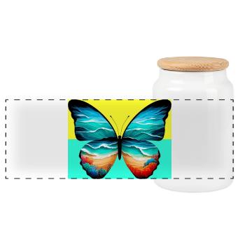 butterfly - Panoramic Cookie Jar with Wooden Lid - white - Front
