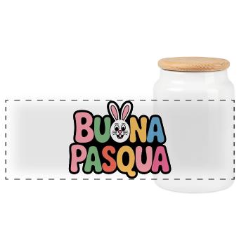 Frohe Ostern Lustig - Panorama Keksdose mit Holzdeckel - Weiß - Vorne