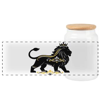 Königlicher Löwe mit Goldornament - Panorama Keksdose mit Holzdeckel - Weiß - Vorne