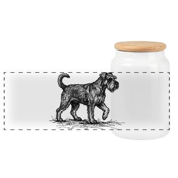 Schnauzer Sketch – Hund Design minimalistisch - Panorama Keksdose mit Holzdeckel - Weiß - Vorne