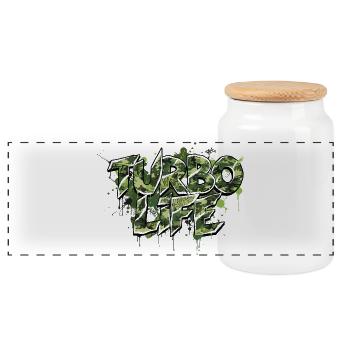 Motif de réglage de voiture de conception de camouflage Turbo Life - Boîte à biscuits avec couvercle en bois - blanc - Devant
